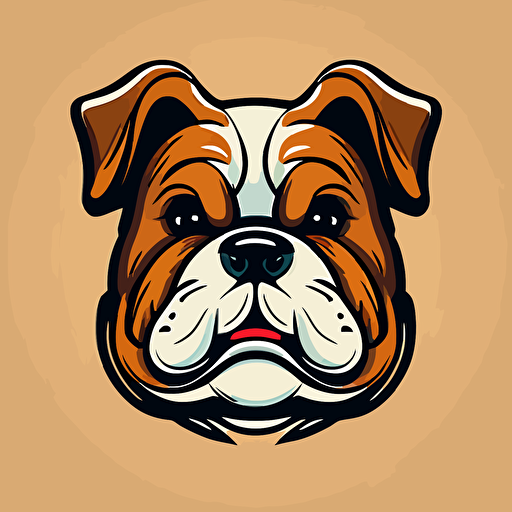 happy dark english bulldog head, cartoon eyes, cute smile, vector logo, vector art, emblem, simple, cartoon, 2d