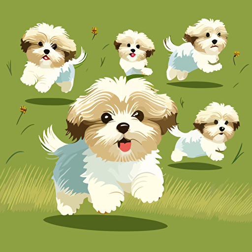 a vector illustation of little havaneese puppies running around wallpaper
