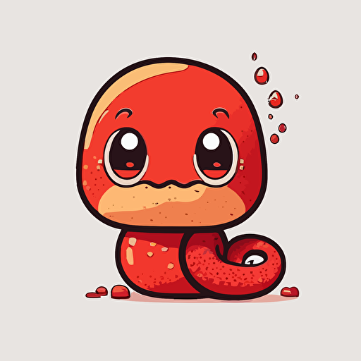 cute red snake kawaii style, vector, white background, cute facial expression