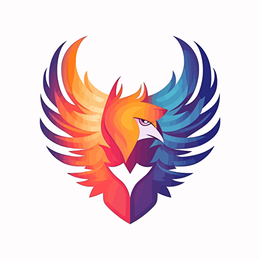 logo like Firefox of simple falcon wings mixing with a fortified wall, flat, vector, gradient