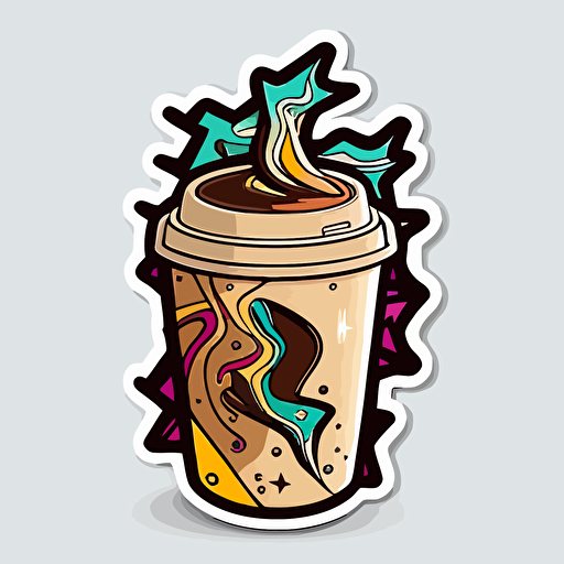 Cappuccino , Sticker, Playful, Electric Colors, Cartoon, Contour, Vector, White Background, Detailed