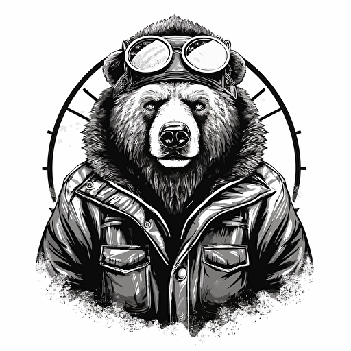 bear with binoculars, vector icon, black and white, white background ::vector style