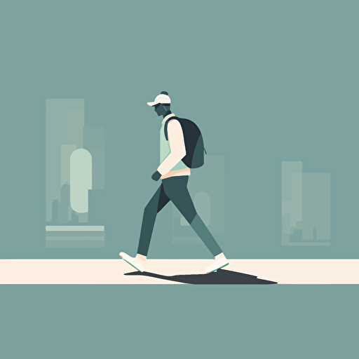 simple vector animation, mid zoom, person using smartphone, walking on the sidewalk
