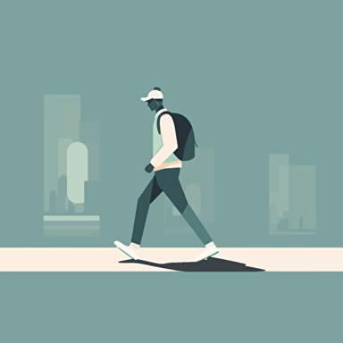 simple vector animation, mid zoom, person using smartphone, walking on the sidewalk