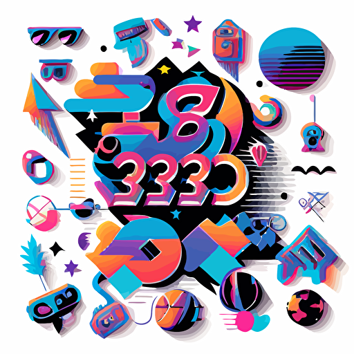 32 spaced out vectors 90s disco themed no shadows white background