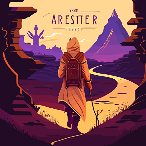 a seeker's journey. Vector, game design, flat colors.
