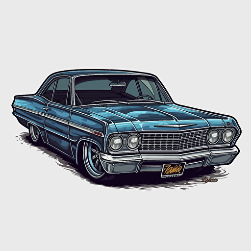 blue lowrider impala, vector, sticker
