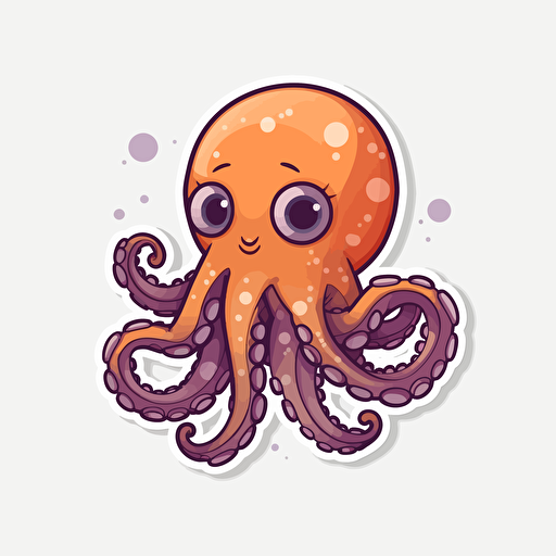 octopus, sticker, cartoon style, white background, cute, vector