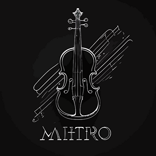 minimal white line logo of a violin "atempo" text black background, vector