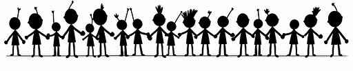 vector black stick figure children spaced out with black wires connecting them all together