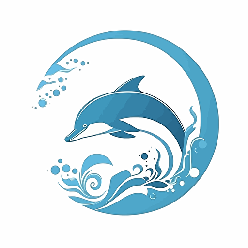 vector logo white background , dolphin surrounded by sea life