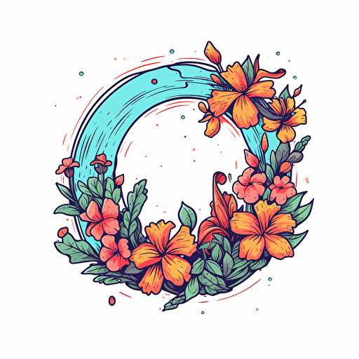 small circle with flowers wrapped around it, detailed vector logo