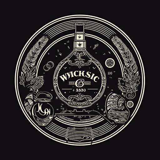 a 2D logo for a whisky bar, black and white, flat desing, no gradients, must be circular, scotich vibe, classic style, vector art