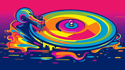 team logo of vinyl record player, vector, high res, lisa frank color palette