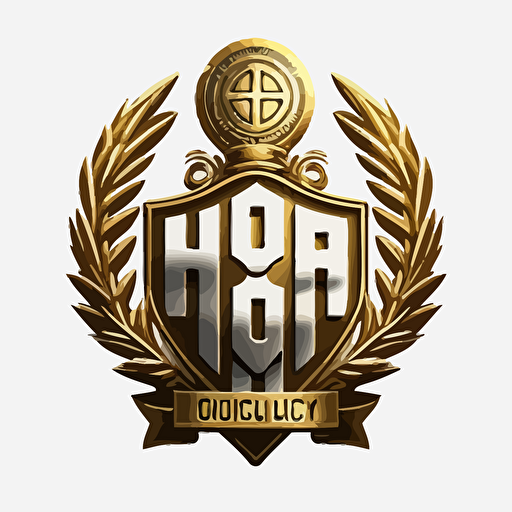 An emblem for a football club called Holy Glory Hunters. Initials HGH. Gold theme. Winners medal. Unreal Engine. White Background. Monochromatic colours. Simple. Modern. Vector logo. No Shadows.