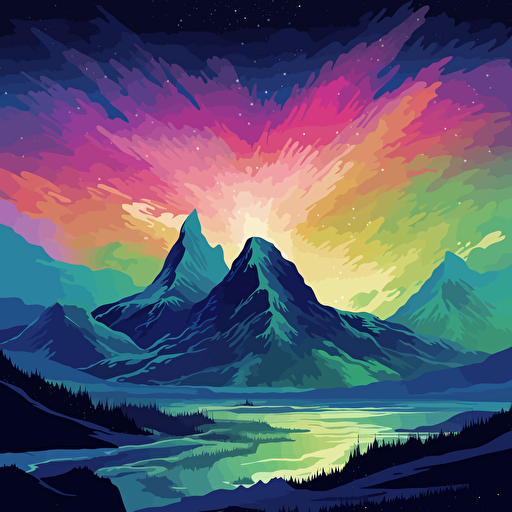 snowy mountains, aurora borealis, vector v5 ar 16:9
