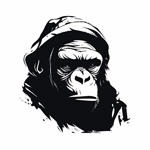 koba from planet of the apes, vector art logo, minimalistic, simplistic, illustrated logo, white background, black color logo, Graffiti style, flat 2d
