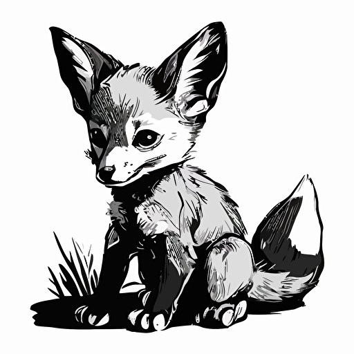 A vectorized image of a baby fox youtuber in black and white