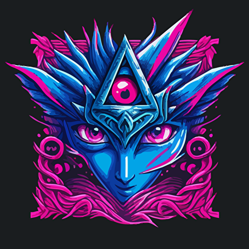 muro motivo egipcio, estilo yugioh, fucsia y azul, realista, vector