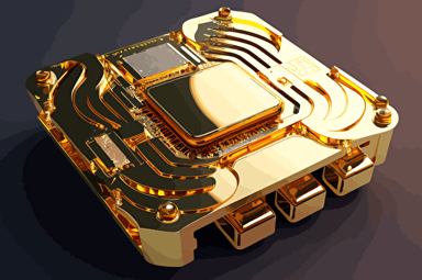 a golden computer chip, shiny and reflective, extravagant valuable exclusive in vector art, inspired by NEVERCREW, reddit, beautiful art uhd 4 k, trending on artstration, best of behance, avatar image