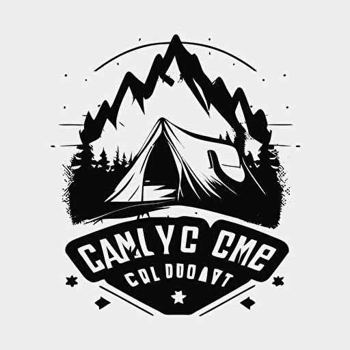 [style] iconic logo of a sport camp , black vector and white backround
