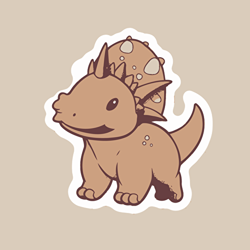 Die-cut sticker, Cute kawaii triceratops dinosaur sticker, white background, illustration minimalism, vector, Sandstone Tones