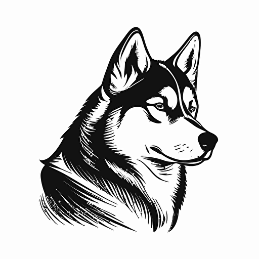 simple mascot iconic logo of a Siberian husky for a dog sled expedition, black vector on a white background