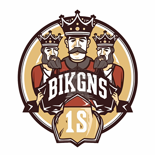 modern sports team logo for the "beer kings". Kings holding beers. Vector style with border