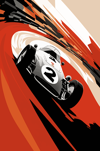 poster, Up close, extreme macro, 1950's racing event, minimalistic vector art,