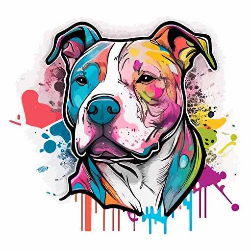 graffiti style Pitbull dog, Sticker, Joyful, Neon, Anime, Contour, Vector, White Background, Detailed