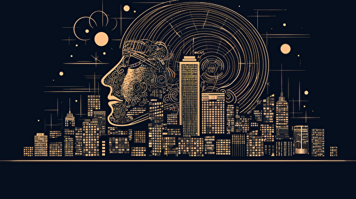 The Power of, AI, Innovative thinking, Boston skyline, art deco, vector