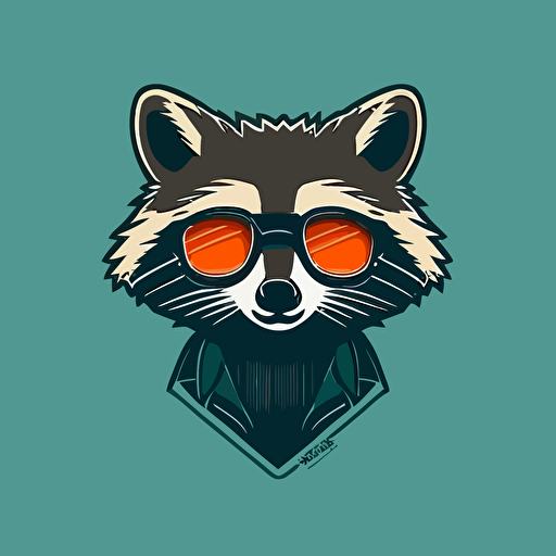 Minimalist happy cut racoon with sunglasses logo, vector logo