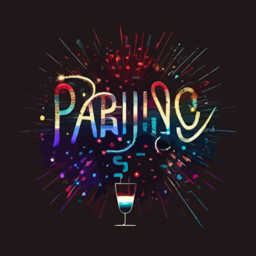 Vector logo representing a party booking app. Burst of fireworks, wine glass, letters PH