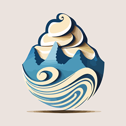 Vector logo of snowy mountain that looks like whisk with whipped cream. Colors are blue and vanilla. Simple forms. No clouds