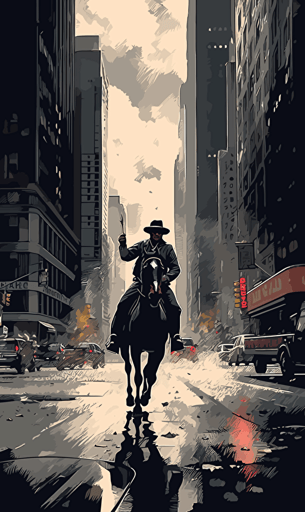 a cowboy competing in a rodeo in the middle of madison avenue in new york city vector art