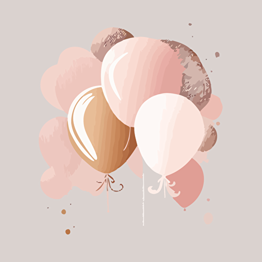 helium balloons in rose gold and pink digitial art, flat minimal design vector