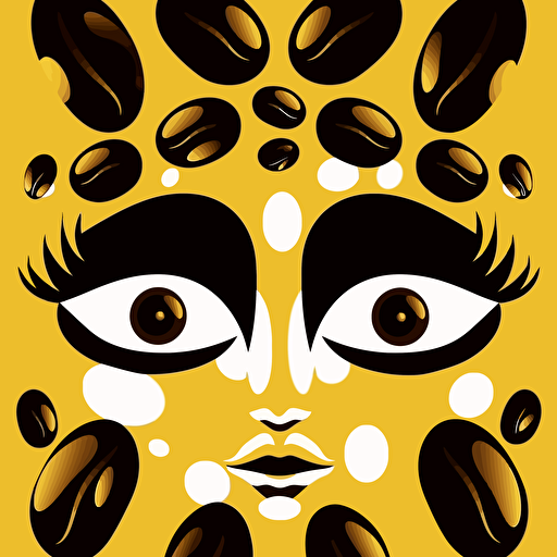 vector illustration of coffee roaster, coffee beans, in the style of shiny eyes, nobuyoshi araki, yellow and black, rounded forms, aerial view, illustration