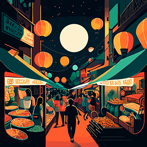 colorful vector art, multiverse of taiwanese night market