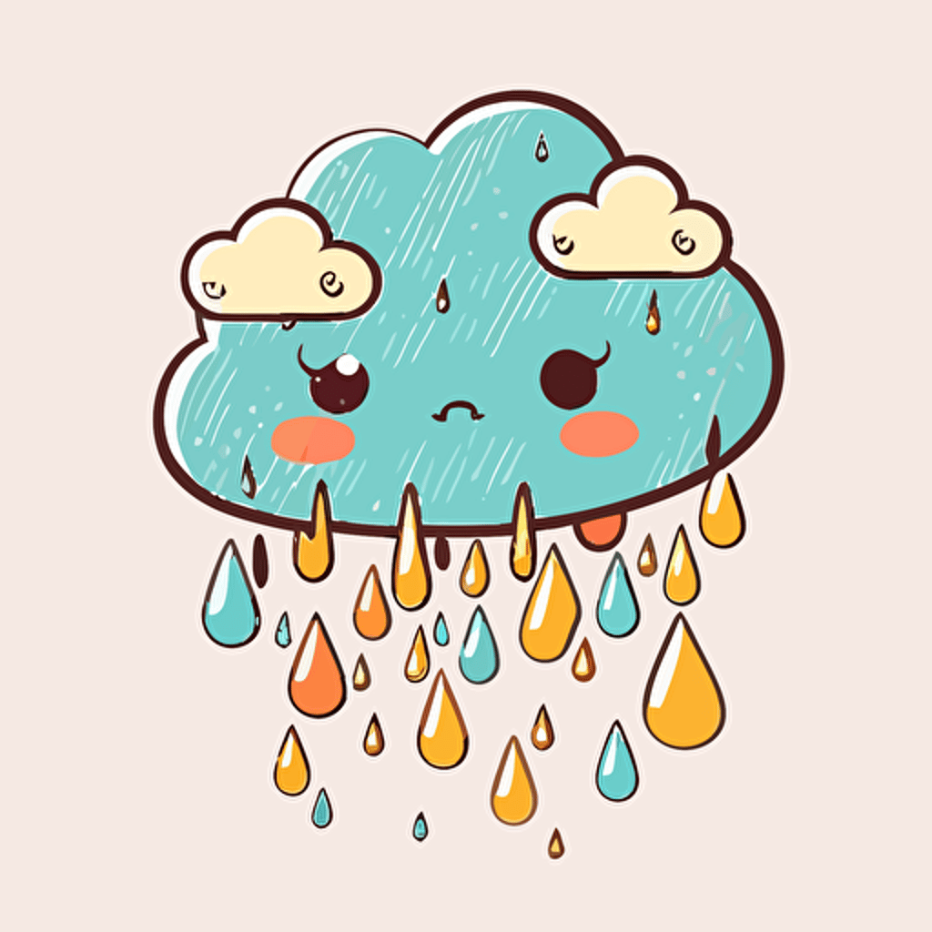 cute sad rain cloud kawaii style, vector clipart