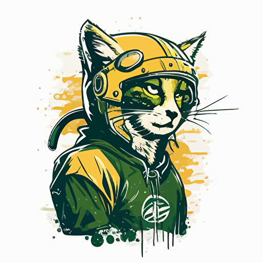 A man-cat who plays for the Green Bay Packers, crosseyed, sports logo style, white background, vector