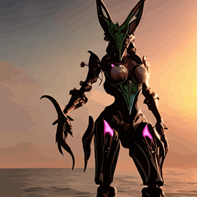 cinematic detailed close body shot beautiful saryn prime female warframe beautiful stunning anthropomorphic robot female dragon metal cat ears sassy pose standing beach sunset metal cat paws feet thick warframe legs detailed arms sharp claws slick pink armor streamlined white armor long elegant tail attached end arms legs detailed warframe fanart destiny fanart macro art dragon art furry art realistic digital art warframe art destiny art furaffinity deviantart artstation 3d realistic 8k hd octane render