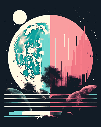 moon, retro aesthetics, vector image, sticker design, pantone color scheme: 12
