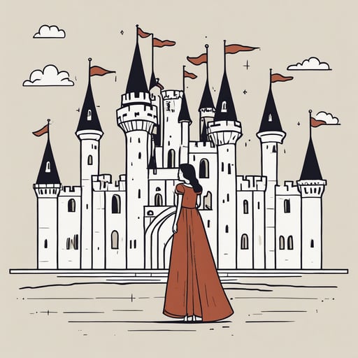 a princess standing in front of a castle