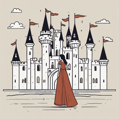 a princess standing in front of a castle