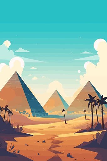 front view of the pyramids of giza, blue sky, vector design, minimalist, flat