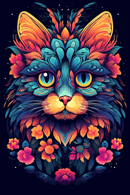 colorful svg vector drawing, a beautiful cat ::2 colorful svg vector drawing, a vase full of flowers