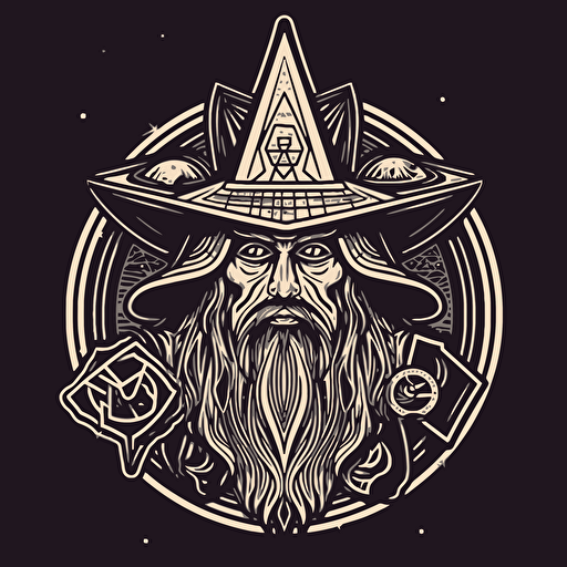 Mad wizard logo, Art deco, monoline style vector art