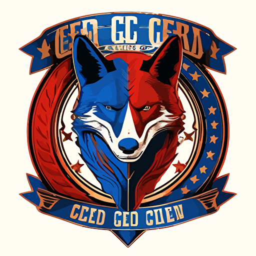 GREED MEDIA logo in blue-red colour, with fox sheriff, vector, company logo, vector, white background