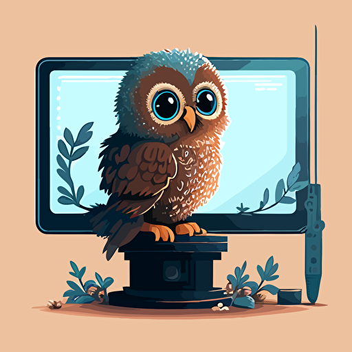 a vector illustration of a baby owl leading a webinar