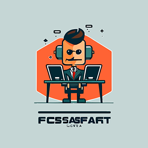 a mascot logo of a robot and office worker , simple, vector